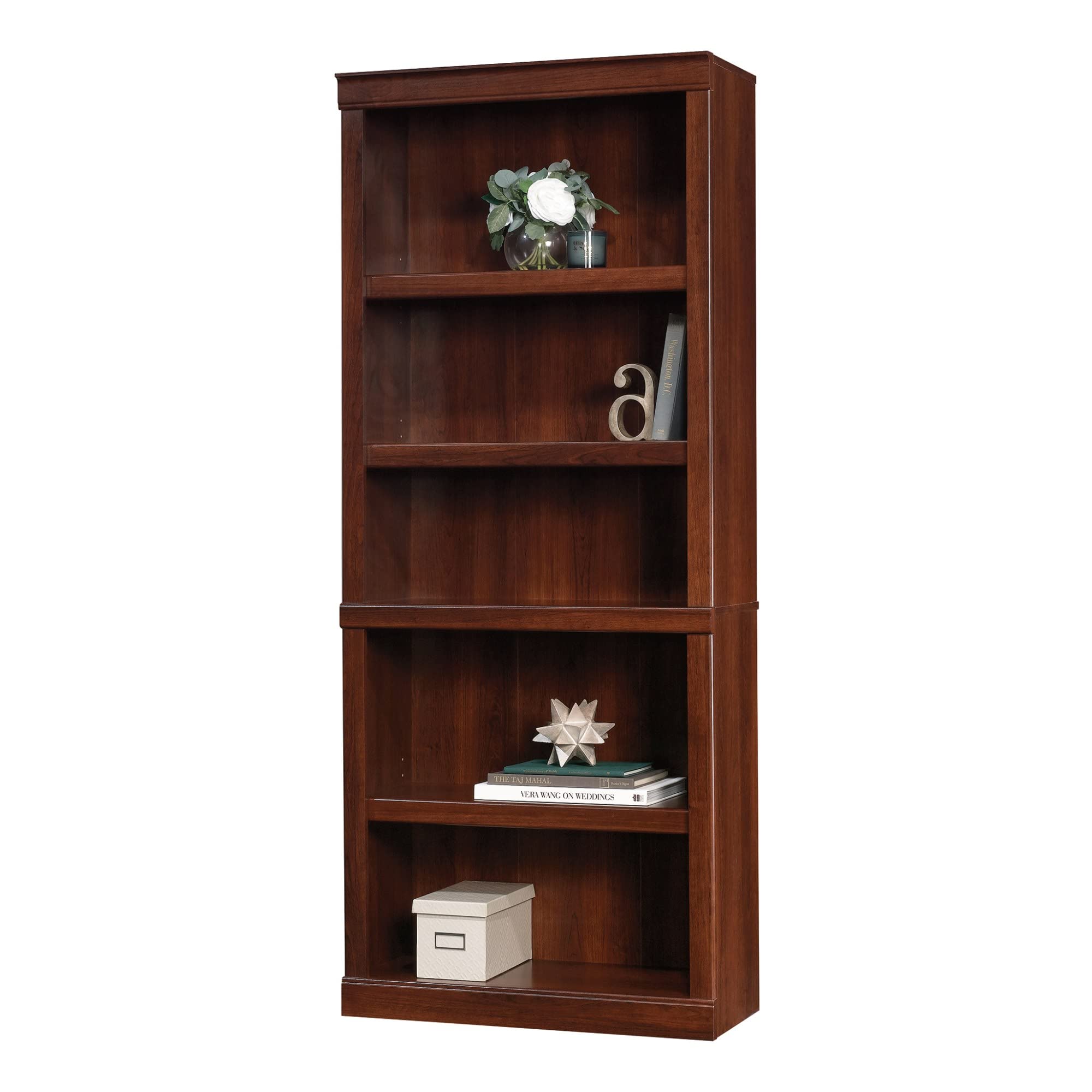 Realspace® 72 Inch Tall 5-Shelf Bookcase in Mulled Cherry Finish - Perfect for Home Office, Living Room, and Library Storage