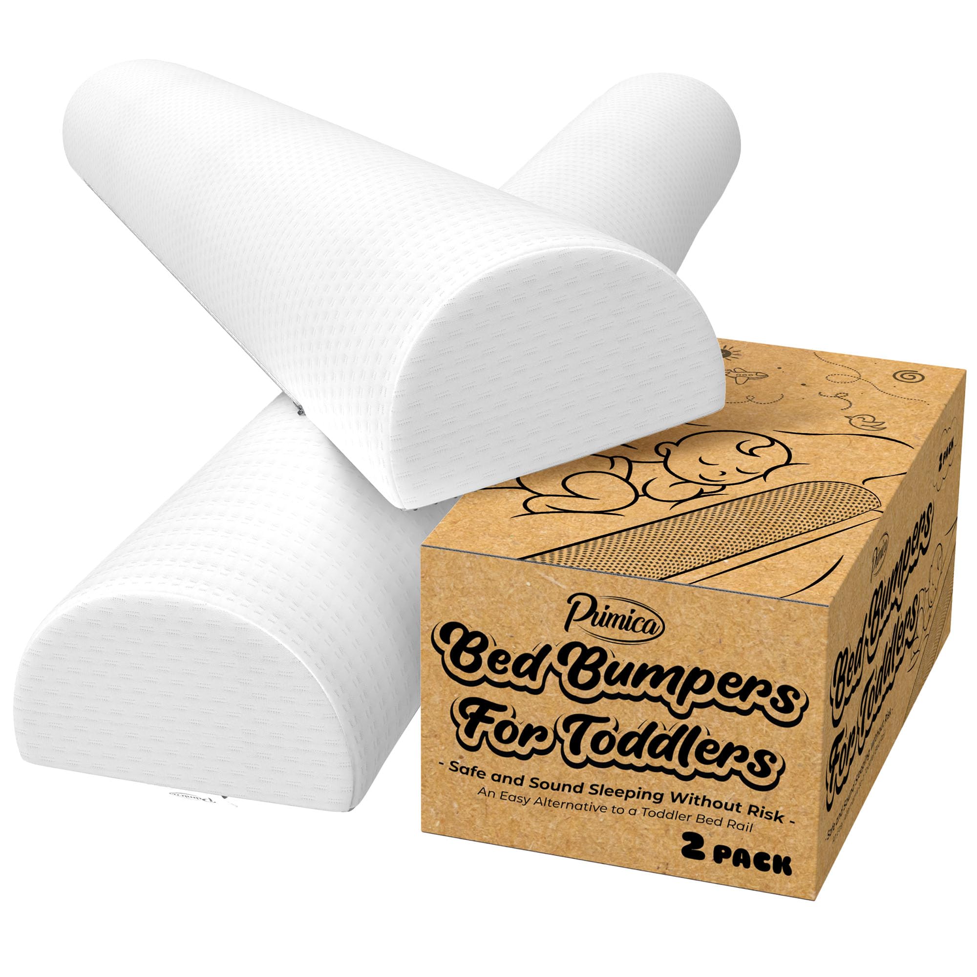 Primica Toddler Bed Bumpers - 2-Pack Hypoallergenic Foam Bed Rails for Queen, King & Twin Size Beds | Safe Baby Bed Guardrails for Kids Room, Daycare & Travel Use