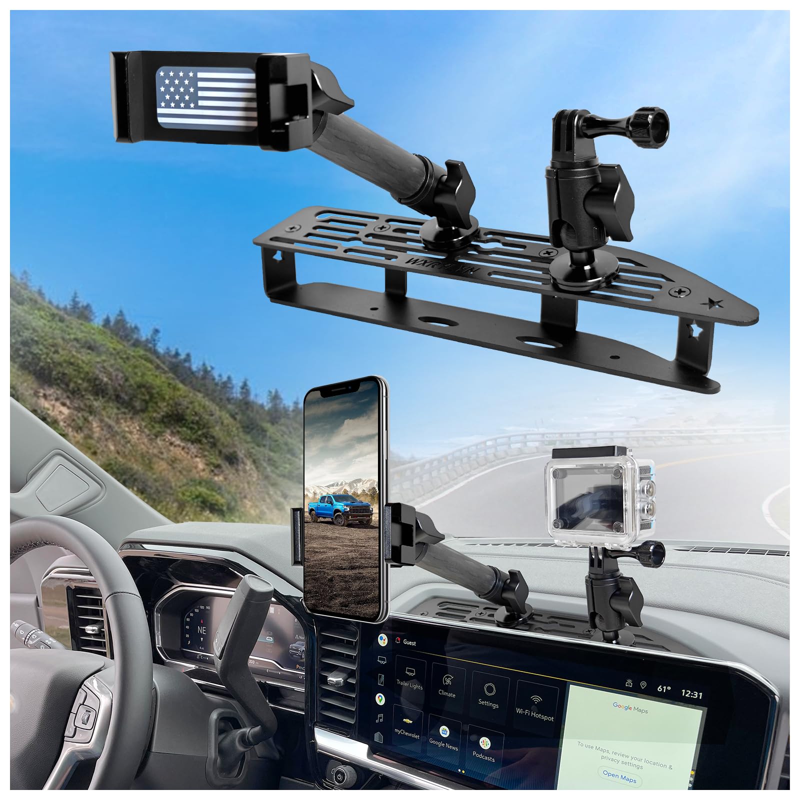 2022-2025 Chevy Silverado & GMC Sierra Universal Metal Dash Phone Mount | Heavy Duty Car Phone Holder for iPhone & Android | Perfect for GPS Navigation & Hands-Free Driving