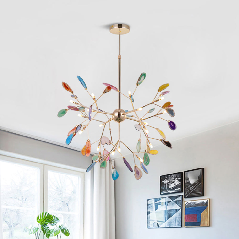 Agate Flake Chandelier - Elegant Natural Stone Crystal Ceiling Light Fixture for Dining Room, Living Room, Bedroom Decor | Modern Luxury Home Lighting