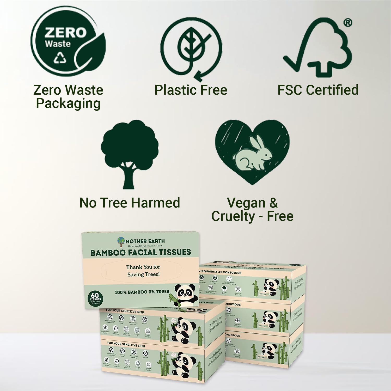 **Eco-Friendly Bamboo Facial Tissues - 4-Ply, Hypoallergenic & Lint-Free, Septic-Safe, Unscented (60 Sheets/Box, 6-Pack, 360 Tissues Total) - Perfect for Home, Office & Travel**