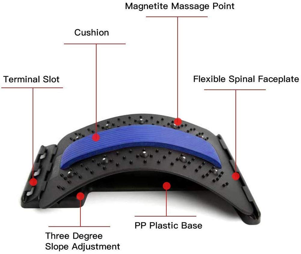 Premium Back Stretcher for Lower & Upper Back Pain Relief - Lumbar Support Device with Posture Corrector | Office Chair Back Support | Home & Gym Use (Black/Blue)
