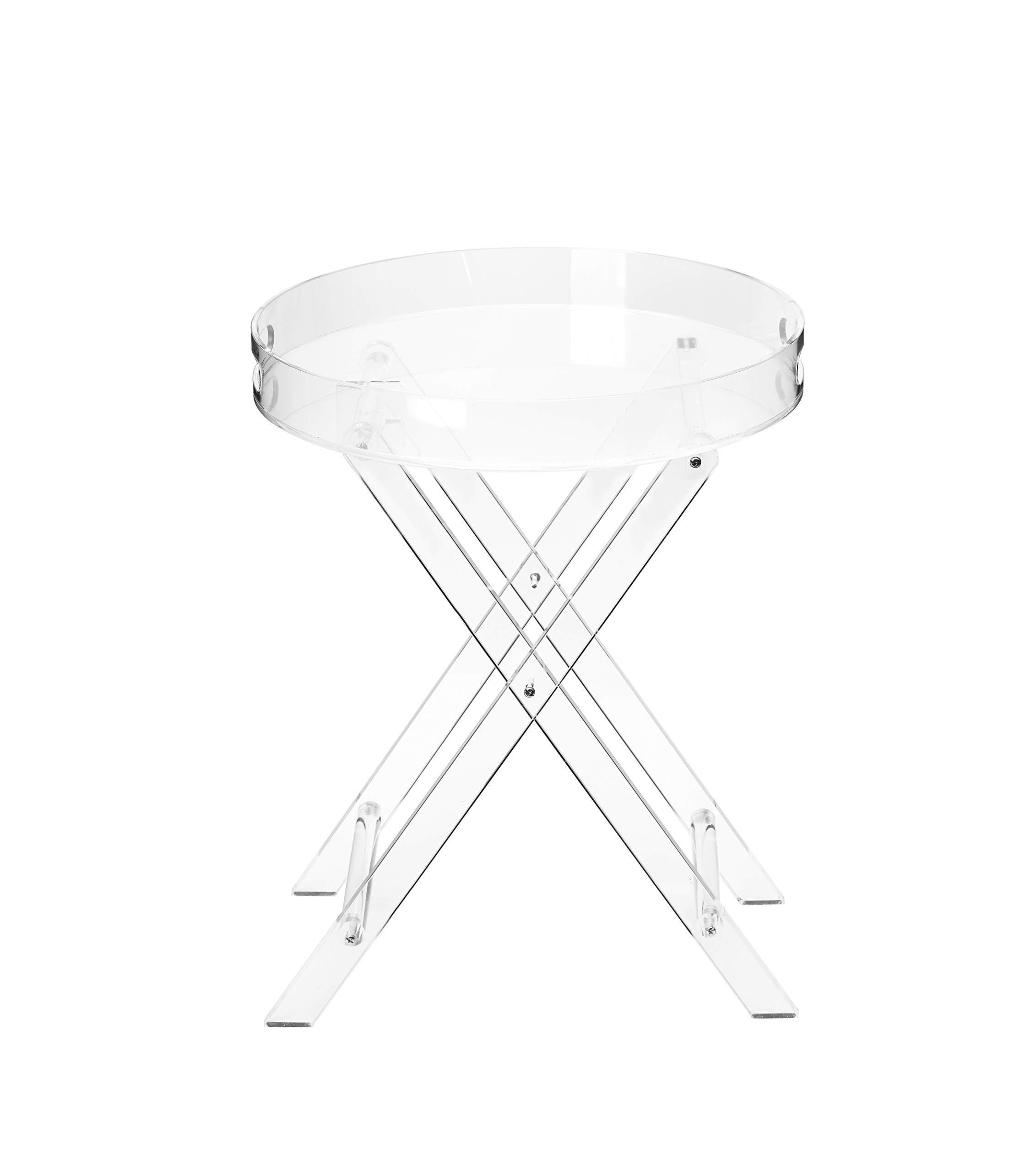 Clear Acrylic Small Folding Table - 16x16 Inch Round Tray Drink Table with 20 Inch Height | Portable Side Table for Office, Living Room & Bedroom | Perfect for Coffee, Snacks, Books & Nightstand Use