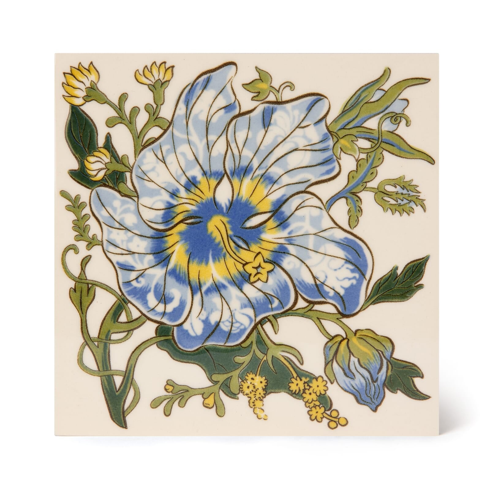ARTEMIS HIBISCUS Printed Ceramic Tile Samples - Ecru Color - Perfect for Kitchen Backsplash, Bathroom Walls & Home Decor
