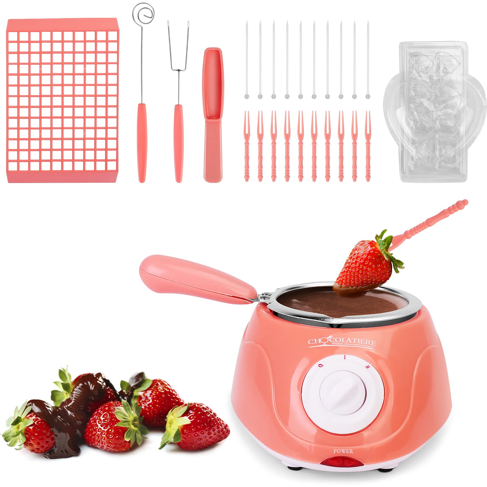 Upgraded Electric Chocolate Melting Pot - Mini Fondue Set for Milk Chocolate, Cheese, Butter & Candy - Pink Melting Warmer Machine for Parties, Desserts & DIY Treats