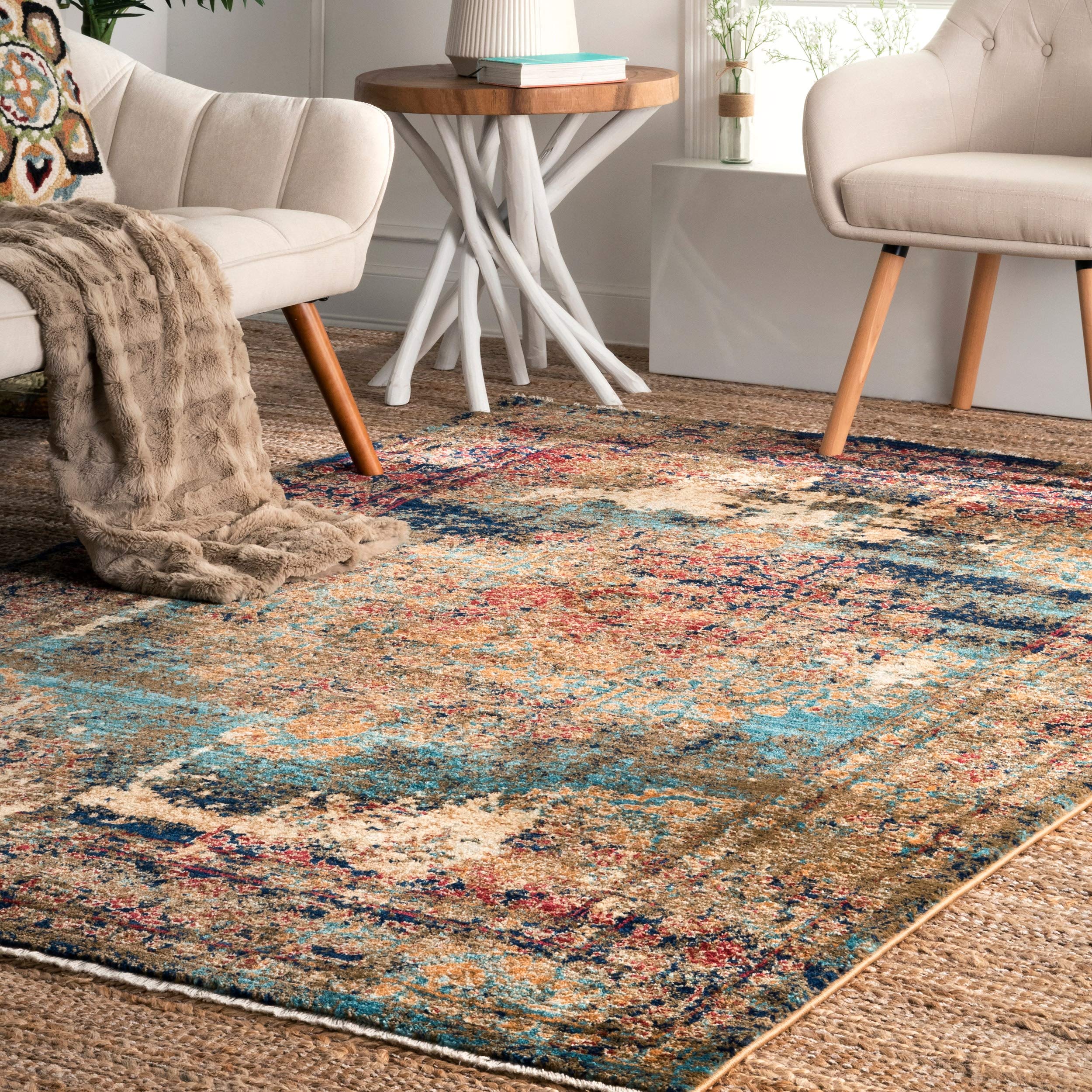 nuLOOM Vintage Magdala Area Rug 4x6 Feet, Bohemian Distressed Multi-Color Non-Slip Living Room Rug for Bedroom, Dining Room & Home Decor