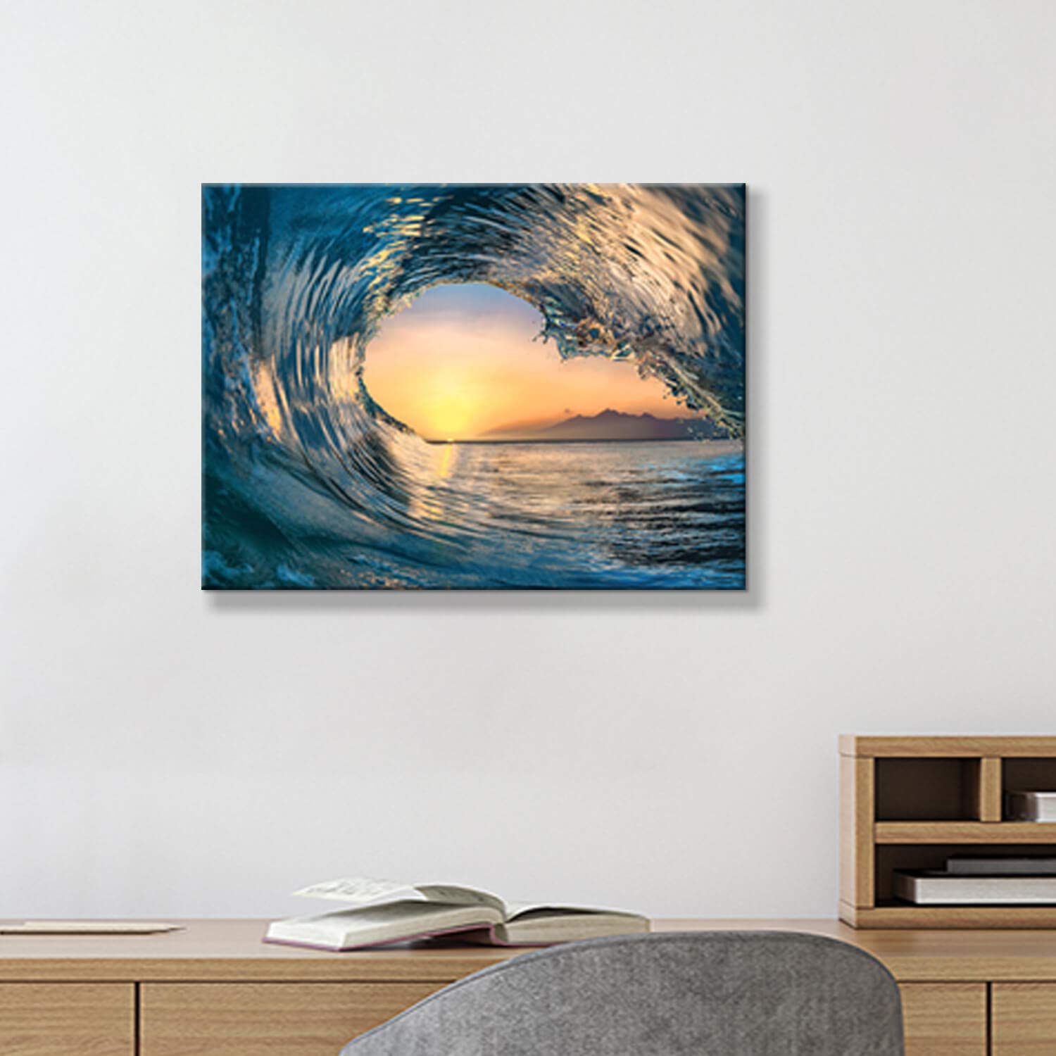 Ocean Wave Wall Art - Tropical Sunset Seascape Canvas Print for Home & Office Decor (16x12 Inches, Single Panel) - Perfect for Living Room, Bedroom or Beach House Interior Design