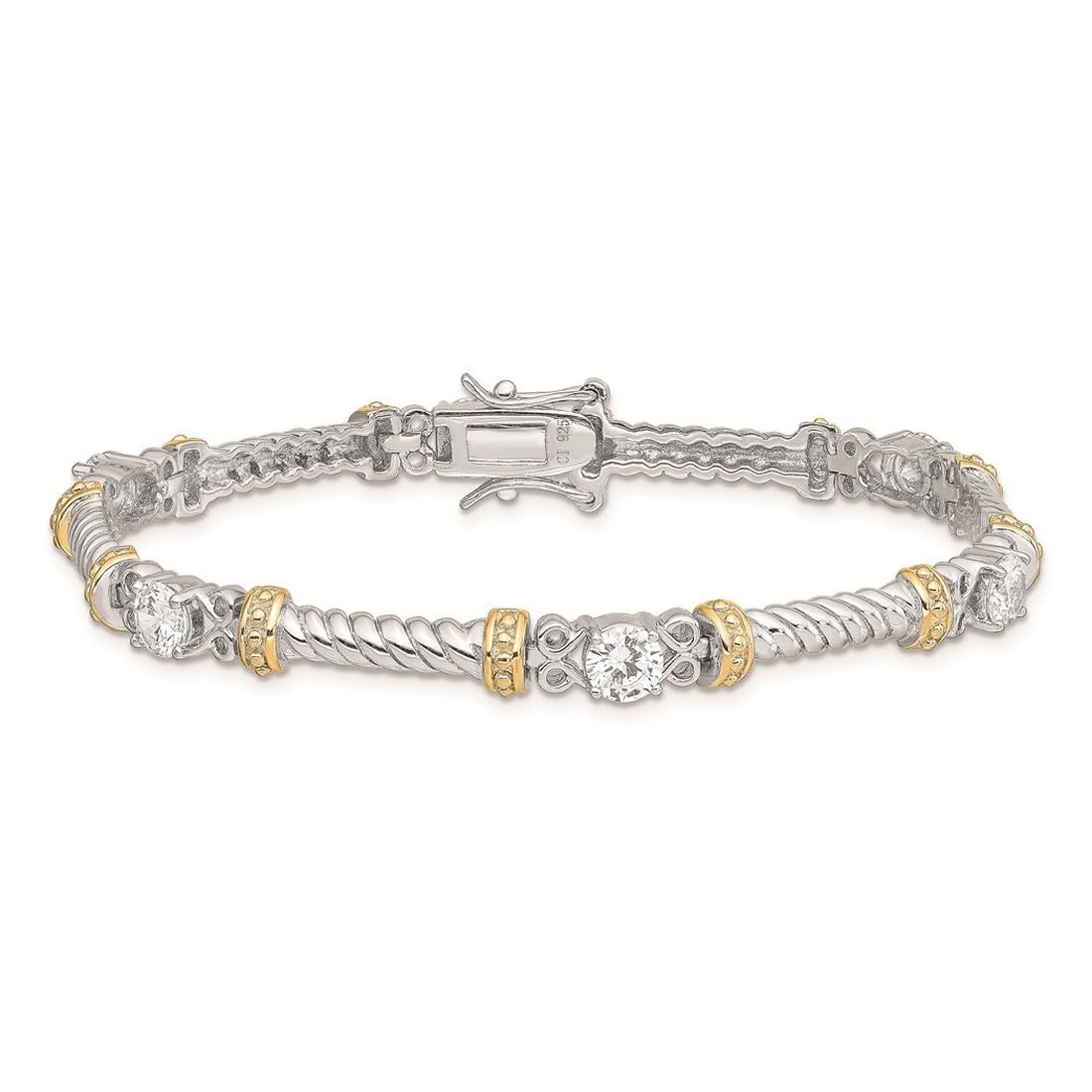 925 Sterling Silver & Gold Plated CZ Cubic Zirconia Simulated Diamond Bracelet for Women - 7
