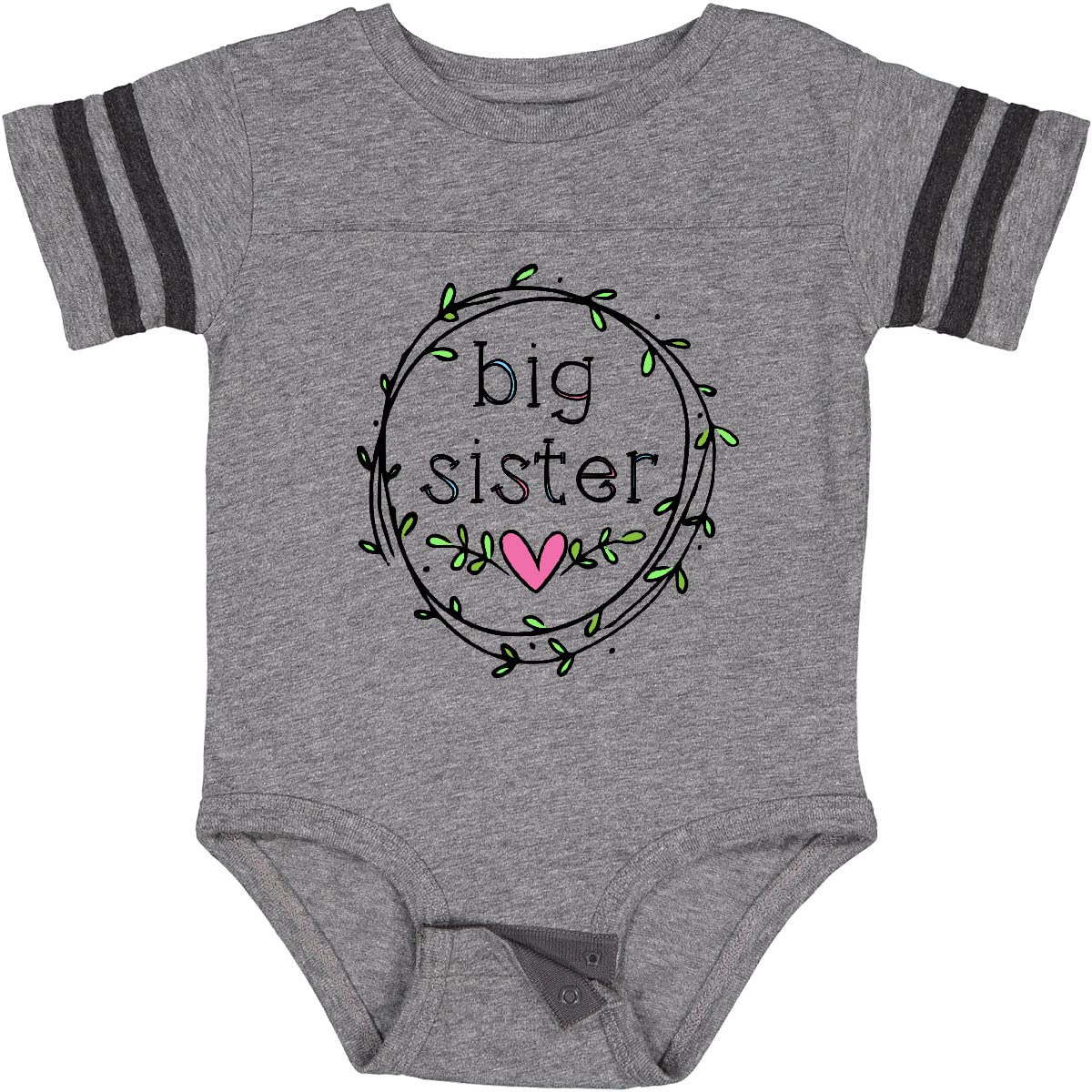 Inktastic Big Sister Baby Bodysuit - Cute Leaves, Circle & Heart Design - Perfect for Newborns, Infants & Toddlers - Ideal for Family Photos, Sibling Announcements & Special Occasions
