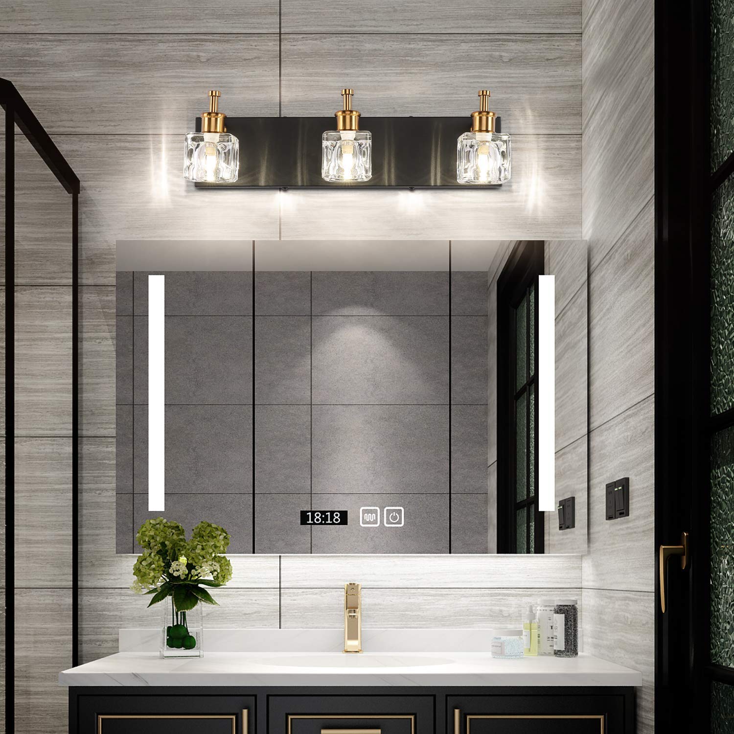 PRESDE Modern Bathroom Vanity Light Fixture - 3 or 4 Light Black Mirror Mount for Bathroom, Powder Room & Dressing Area | Perfect for Makeup, Shaving & Grooming