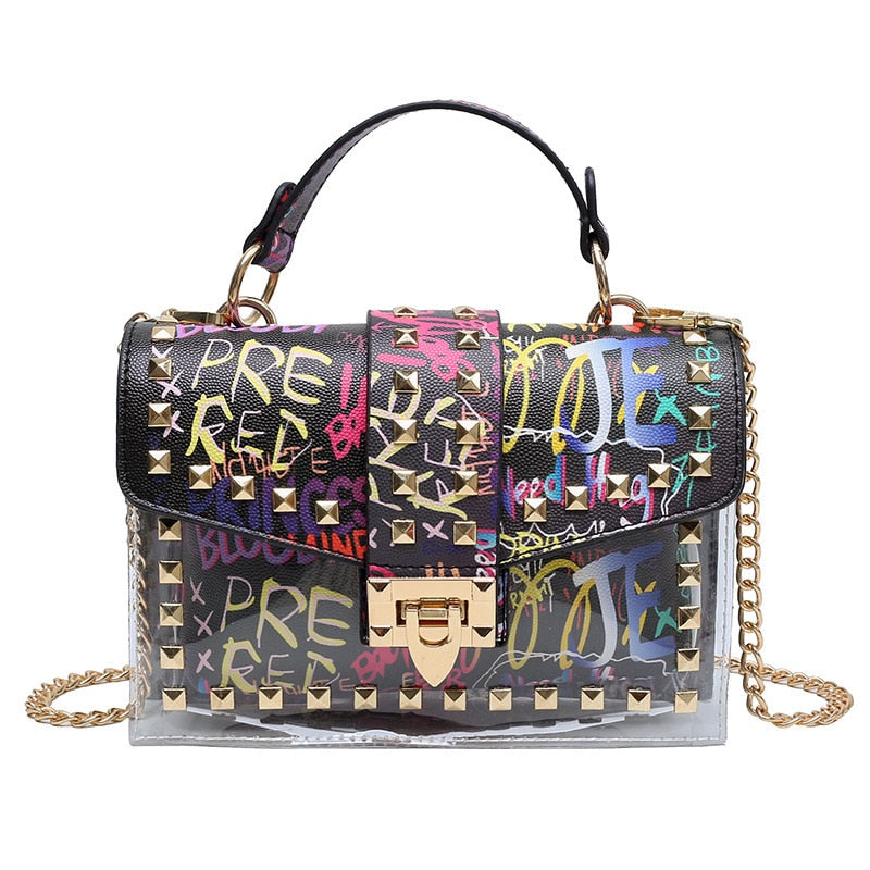 Trendy Women's Studded Graffiti Crossbody Bag - Fashionable Small Shoulder Purse for Casual Outings, Parties & Daily Use