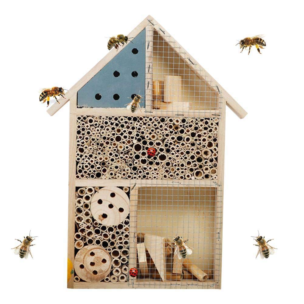 Chnzyr Wooden Insect House - Natural Bee Hotel & Bug Shelter for Garden, Outdoor Decoration - Attracts Beneficial Insects Like Mason Bees, Butterflies (Blue) - Perfect for Organic Gardening & Pollinator-Friendly Yards