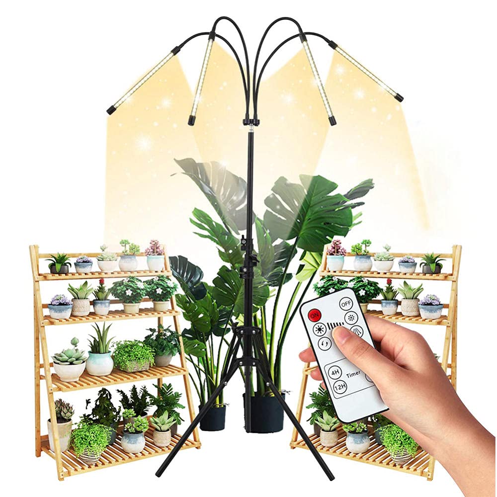 80LED Full Spectrum Grow Light with Stand - Adjustable Gooseneck, 10 Dimmable Brightness Levels & 4 Switch Modes - 4/8/12H Memory Timer for Indoor Plants - Perfect for Herbs, Flowers, and Vegetables Growth in Home, Office, or Greenhouse