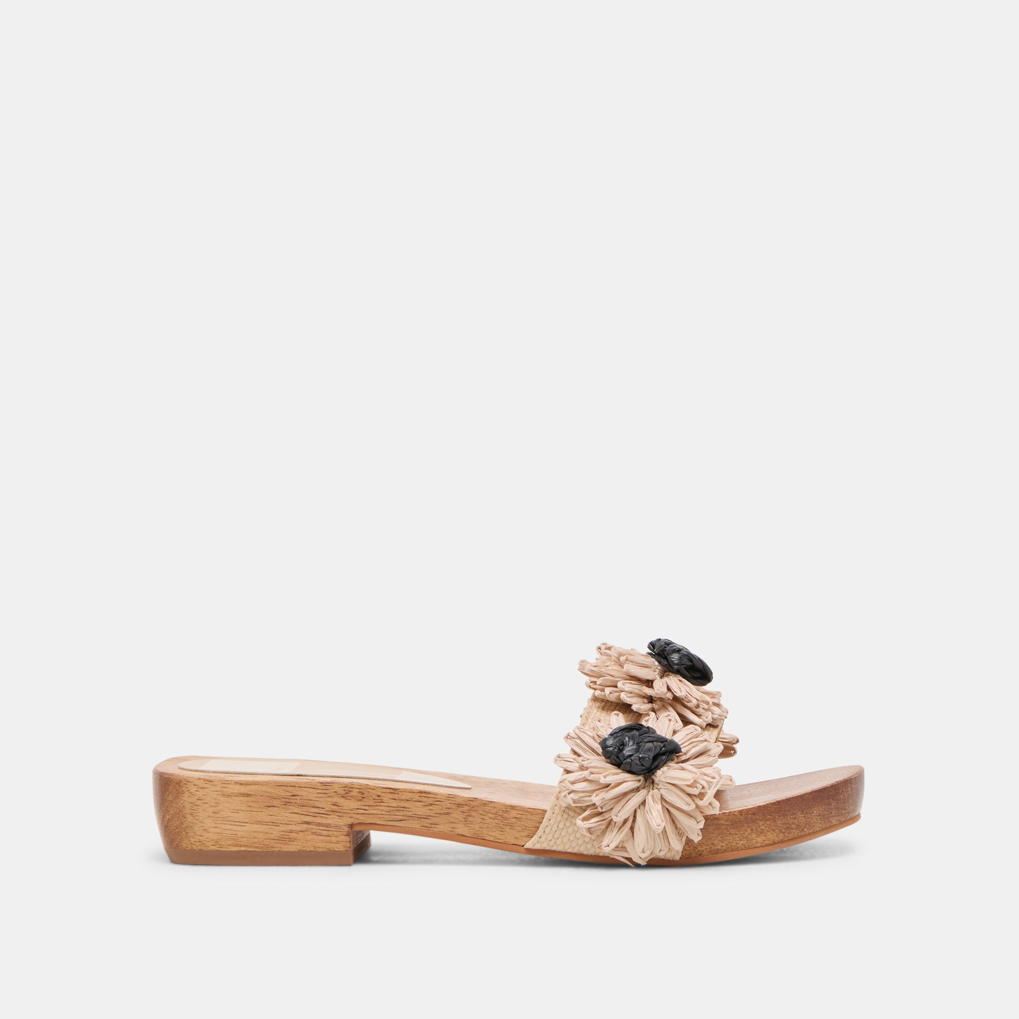 ARIENA Women's Black Natural Floral Raffia Sandals - Comfortable Summer Beach Slides for Outdoor Walking and Casual Wear