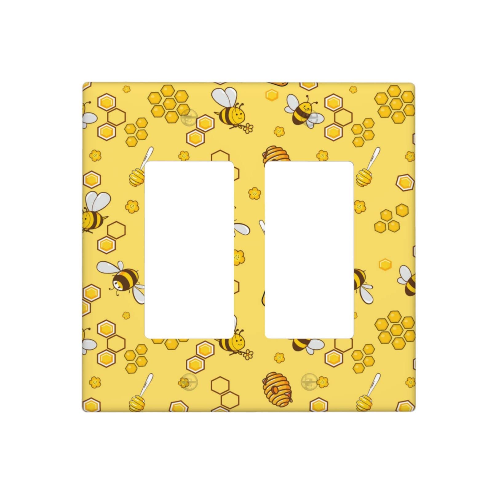 Decorative Yellow Bee Double Rocker Light Switch Cover - 2 Gang Wall Plate (4.50 x 2.76 Inch) - Cute Kitchen, Nursery & Bathroom Decor for Home Improvement