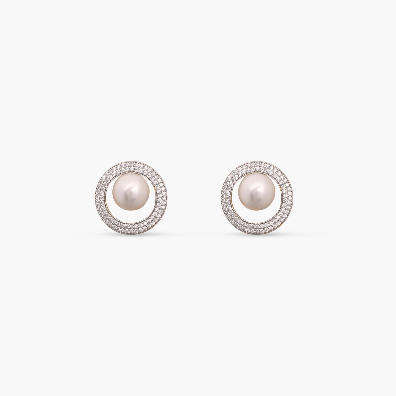Simple Halo Pearl CZ Stud Earrings - Elegant Cubic Zirconia & Pearl Jewelry for Women | Perfect for Weddings, Parties & Everyday Wear