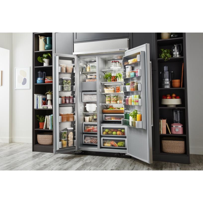 48 Inch Built-In Side by Side Refrigerator with Ice Maker - 30 cu. ft. Stainless Steel KitchenAid KBSN708MPA - Perfect for Modern Kitchens and Entertaining