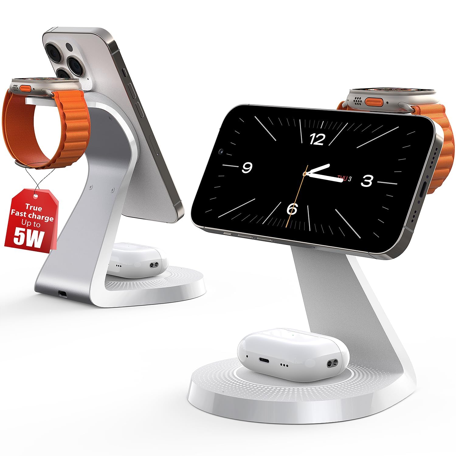 3 in 1 Wireless Charging Station for iPhone 16/15/14/13/12, AirPods & Apple Watch - Fast MagSafe Charger Stand with USB-C Cable - Perfect for Home, Office & Travel
