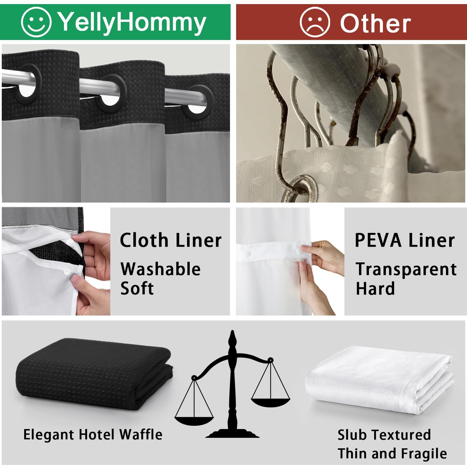 No Hook Snap-In Liner Shower Curtain Set - 75