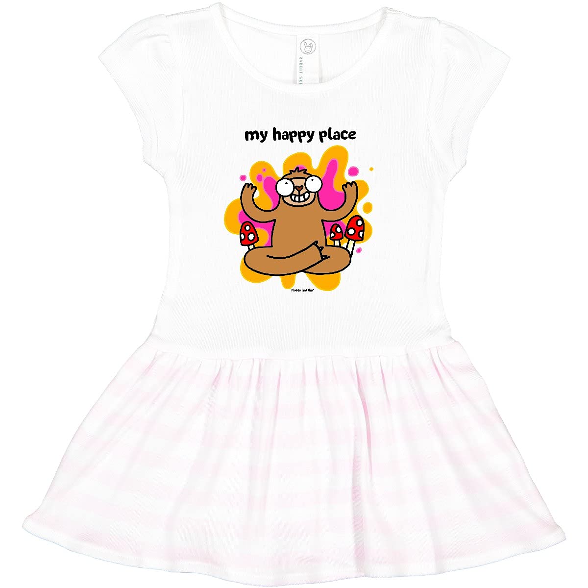 Inktastic My Happy Place Toddler Dress - Flossy and Jim Design | Cute & Comfortable Cotton Dress for Baby Girls | Perfect for Playdates, Birthday Parties & Family Photos