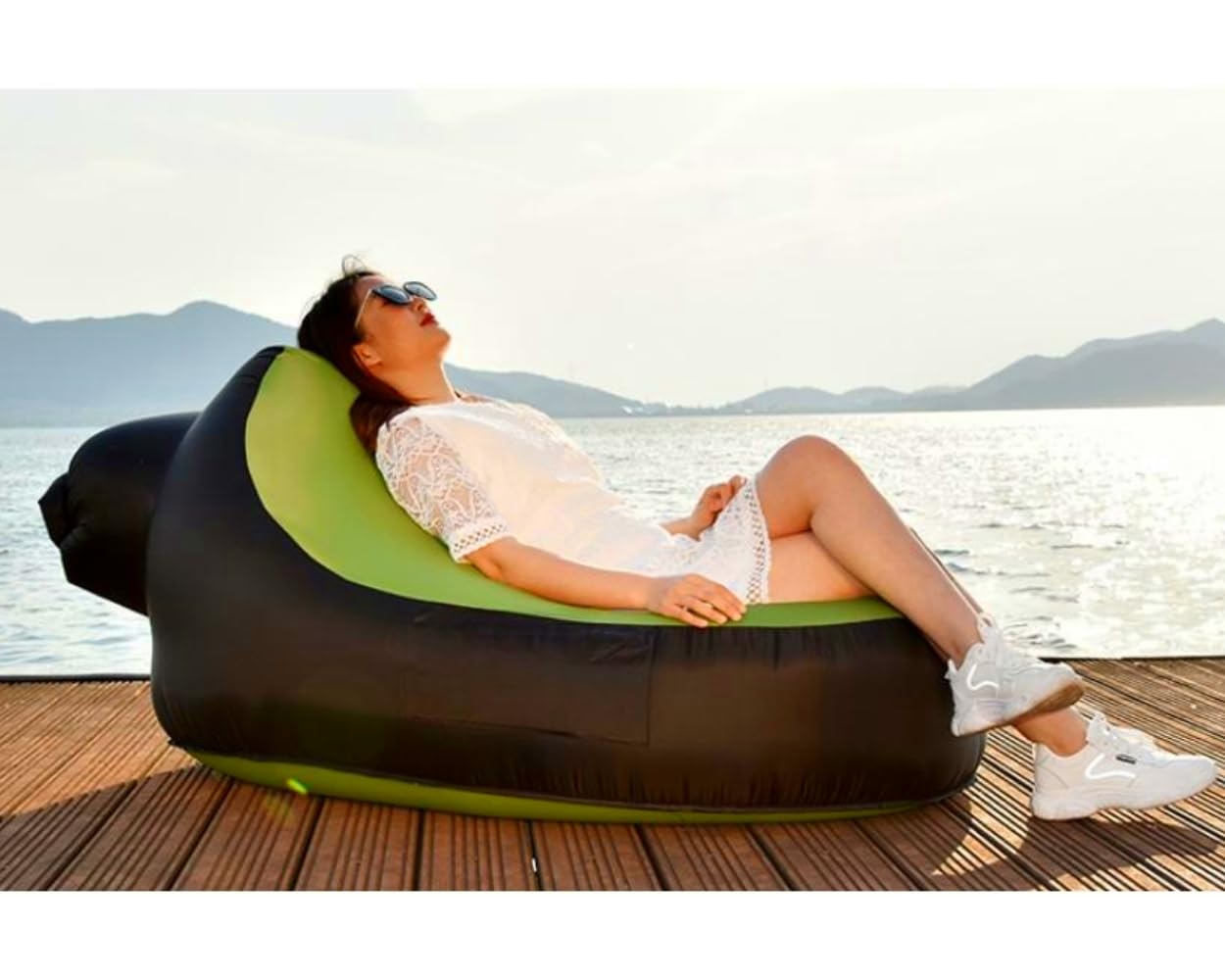 LUTEM Inflatable Couch - Portable Camping Chair with Quick Setup, 126x68x88.5cm Green Inflatable Sofa for Outdoor Adventures | Perfect for Beach, Picnic, Hiking, Backpacking & Backyard Relaxation