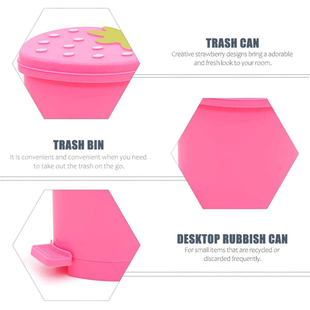HEMOTON Mini Desktop Trash Can with Lid - Cute Strawberry Design Small Waste Basket for Office, Kitchen, Car & Home | Compact Plastic Garbage Bin for Desk, Bedroom & Workspace