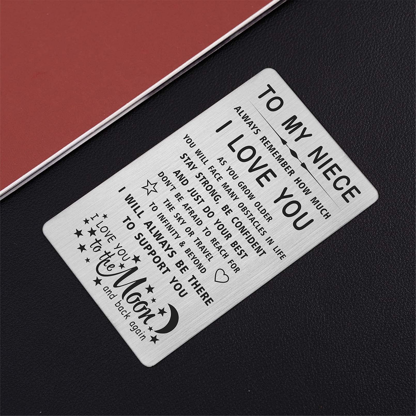 TANWIH I Love My Niece Metal Wallet Card Gift from Aunt & Uncle - Perfect for Birthday, Graduation, Christmas - Thoughtful Present for Special Occasions & Everyday Carry
