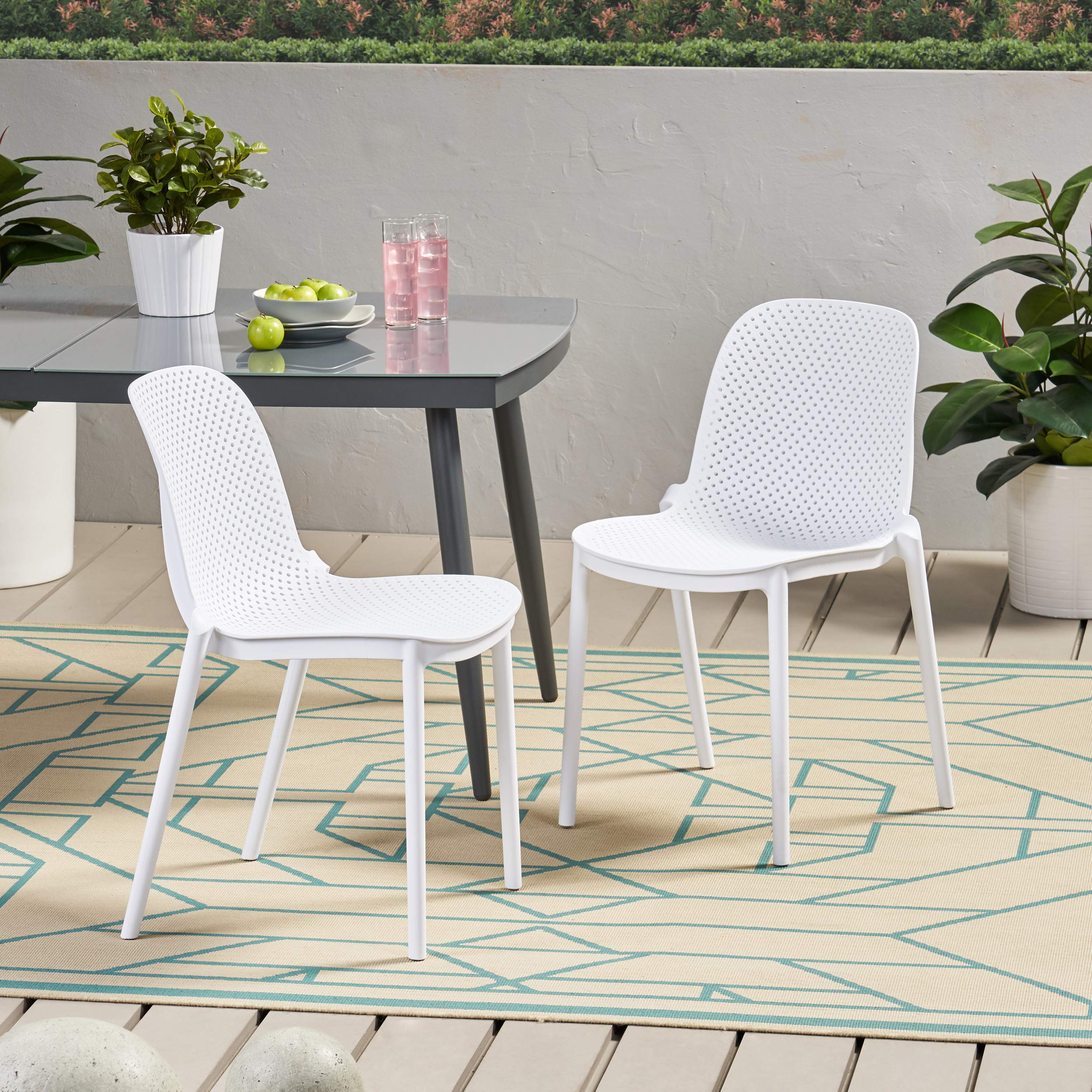 Christopher Knight Home 312243 Raevyn Outdoor Dining Chairs (Set of 2) - Weather-Resistant White Patio Furniture for Garden, Poolside & Backyard Dining