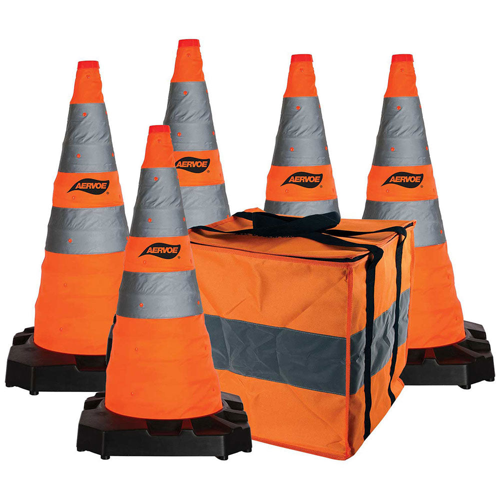 Aervoe 1186 5 28 H.D. Collapsible Safety Cone 5 Pack - High Visibility Traffic Cones for Road Construction, Parking Lots & Emergency Zones