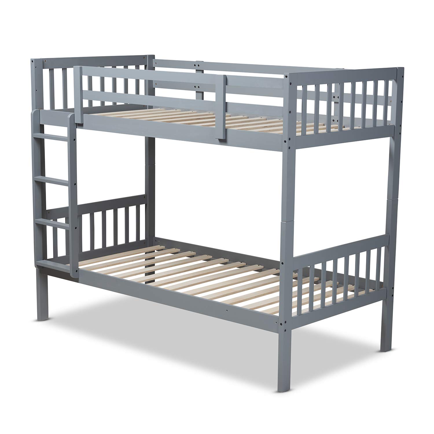 Baxton Studio Jude Modern Grey Wood Twin Bunk Bed - Space-Saving Kids Bedroom Furniture for Small Rooms & Shared Spaces