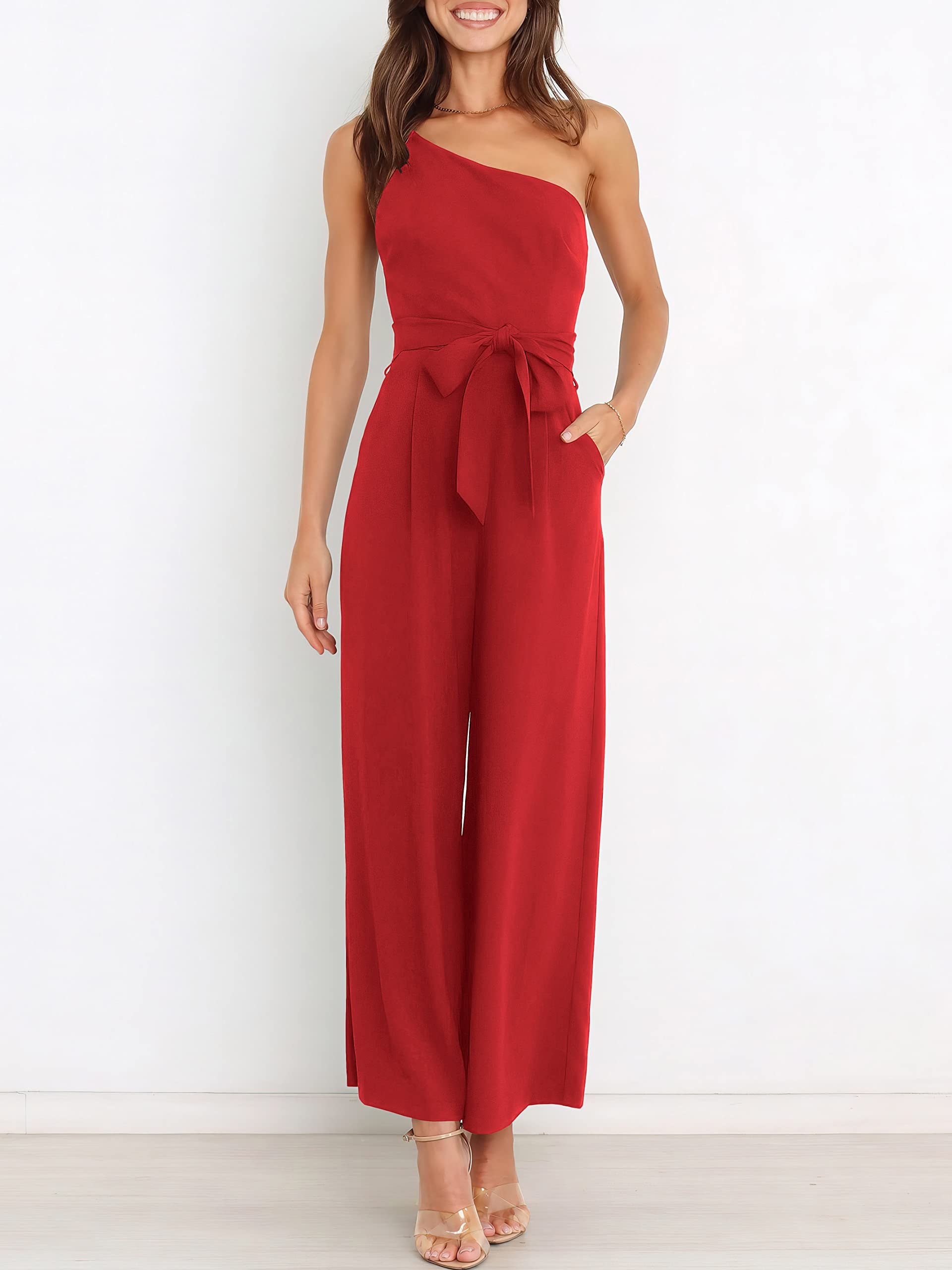 ANRABESS Women's One Shoulder Sleeveless Jumpsuit - Summer Wide Leg Romper with Belt | Trendy Casual Outfit for Beach, Party & Vacation 2025