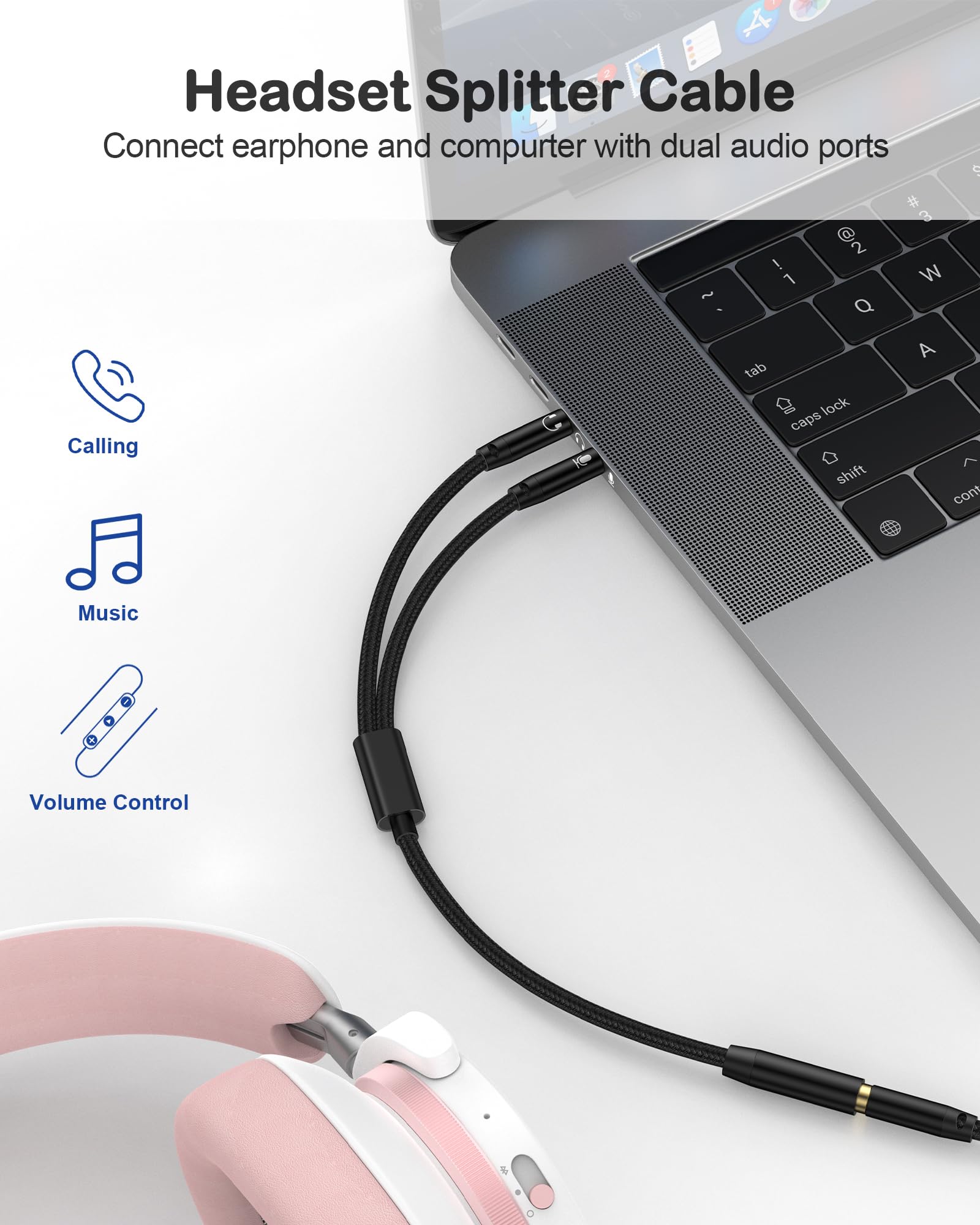 Braided 3.5mm Female to Dual Male Audio Splitter - 2-in-1 Headphone Mic Y Adapter for PC, Gaming Headset, Laptop & Speakers | Aux Cable Converter for Clear Audio & Mic Separation | Perfect for Online Gaming, Video Calls & Music Streaming