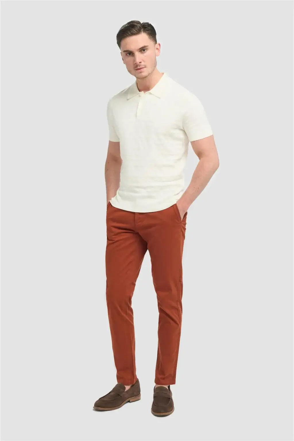 Cavani Hudson Rust Satin Soft Stretch Fit Chinos for Men - Comfortable Stretchable Dress Pants for Office, Business Casual & Travel