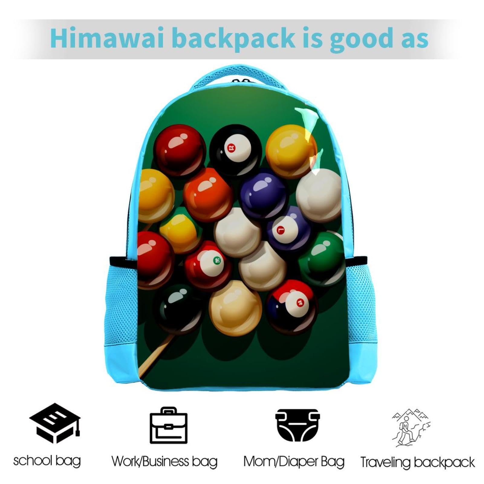Stylish Unisex Travel Backpack for Women & Men - Durable Carry-On Backpack with Billiard Design - Perfect for Work, Gym, Hiking & Airplane Travel