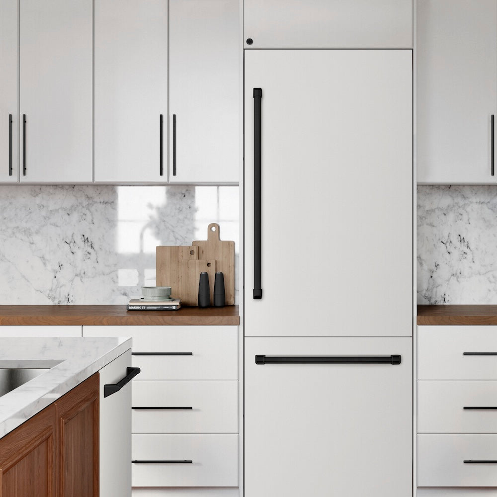 ZLINE Autograph Edition 30-Inch Built-In Bottom Freezer Refrigerator - 16.1 cu ft Capacity, Water Dispenser & Ice Maker - White Matte Exterior with Graphite Gray Interior & Matte Black Accents (GRBIVZ WM 30 MB) - Perfect for Modern Kitchens & Open-Concept Homes
