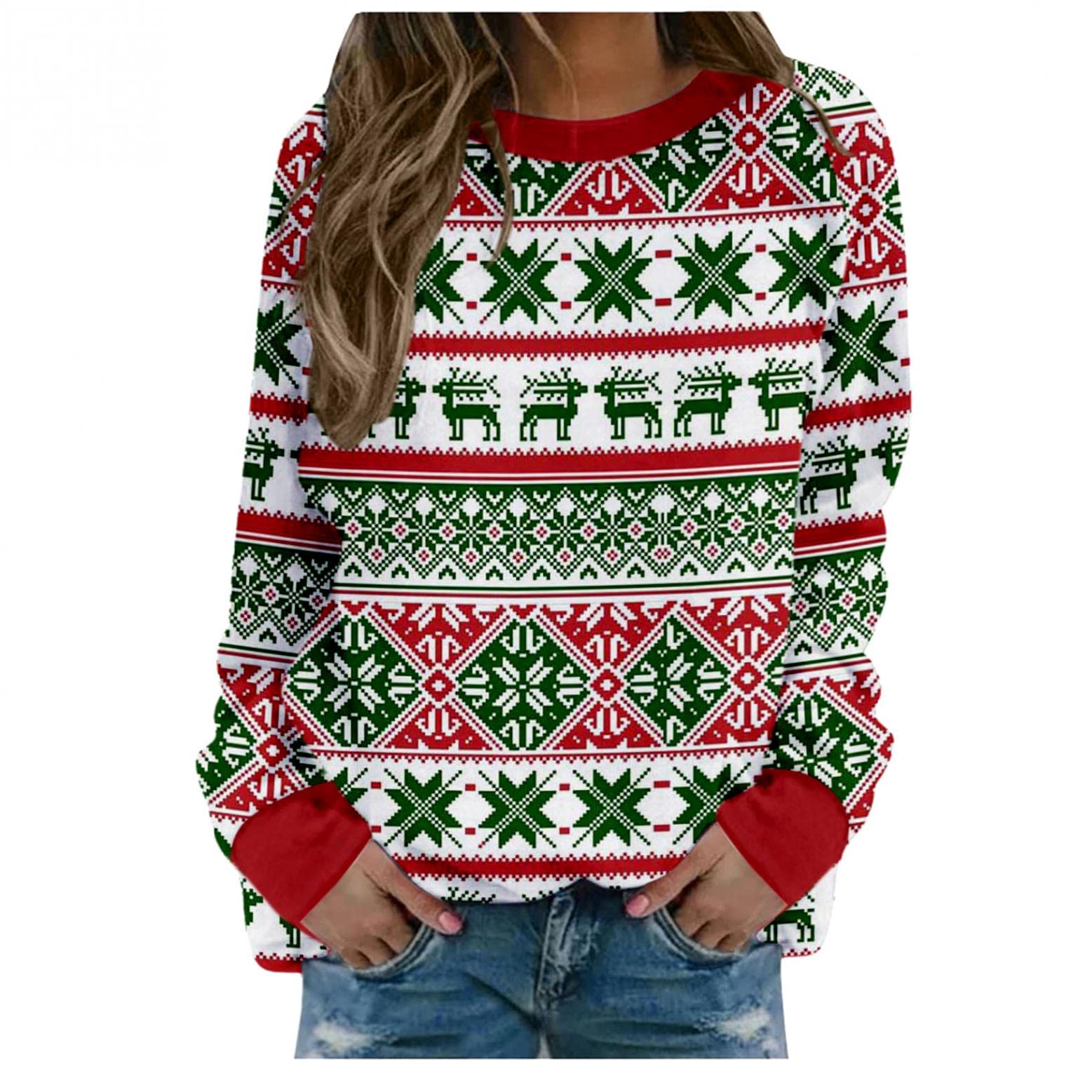 Funny Christmas Shirts for Women - Long Sleeve Crew Neck Casual Sweatshirt & Pullover Tops | Holiday Party, Family Gathering, Office Outfit