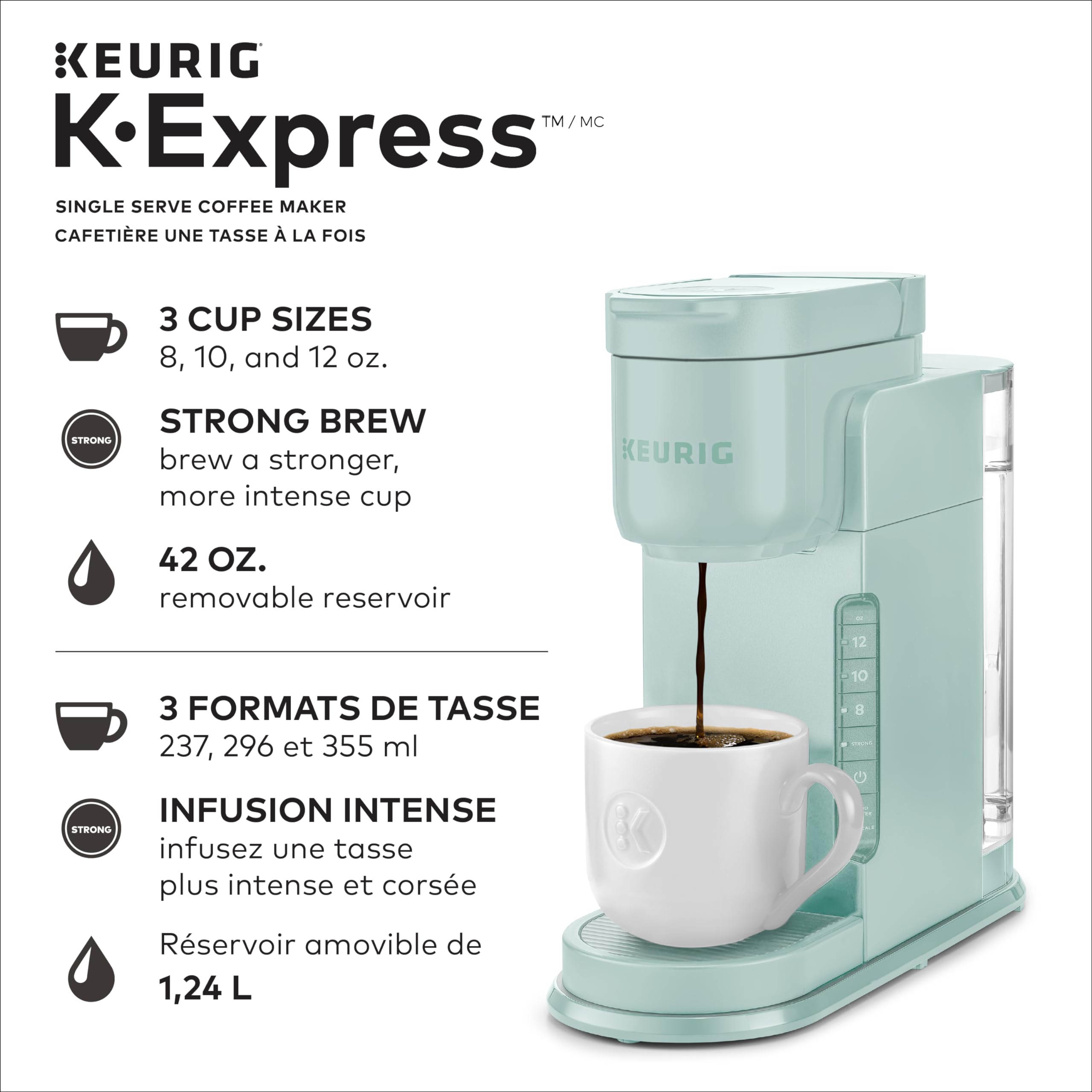 Keurig K-Express Single Serve K-Cup Pod Coffee Maker - Compact Mint Green Coffee Machine with Removable Water Reservoir & Strong Brew Option - Perfect for Home, Office, Dorm or RV Use