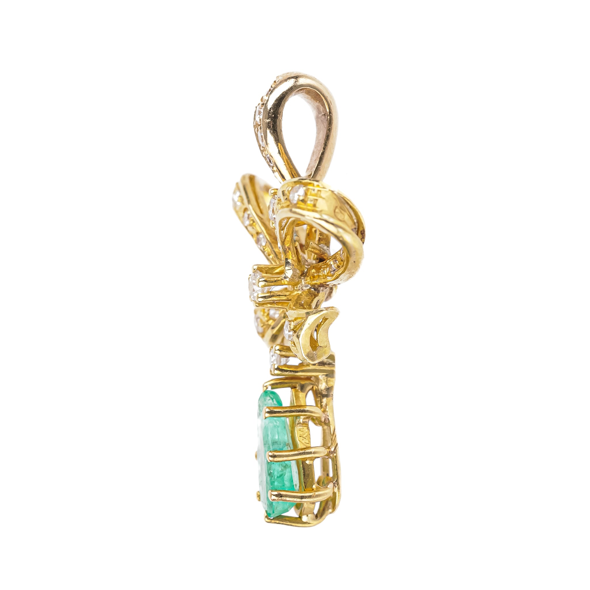 14K Yellow Gold Pear Shaped Emerald and Diamond Drop Pendant Necklace - Elegant Jewelry Gift for Women, Perfect for Weddings, Anniversaries and Special Occasions