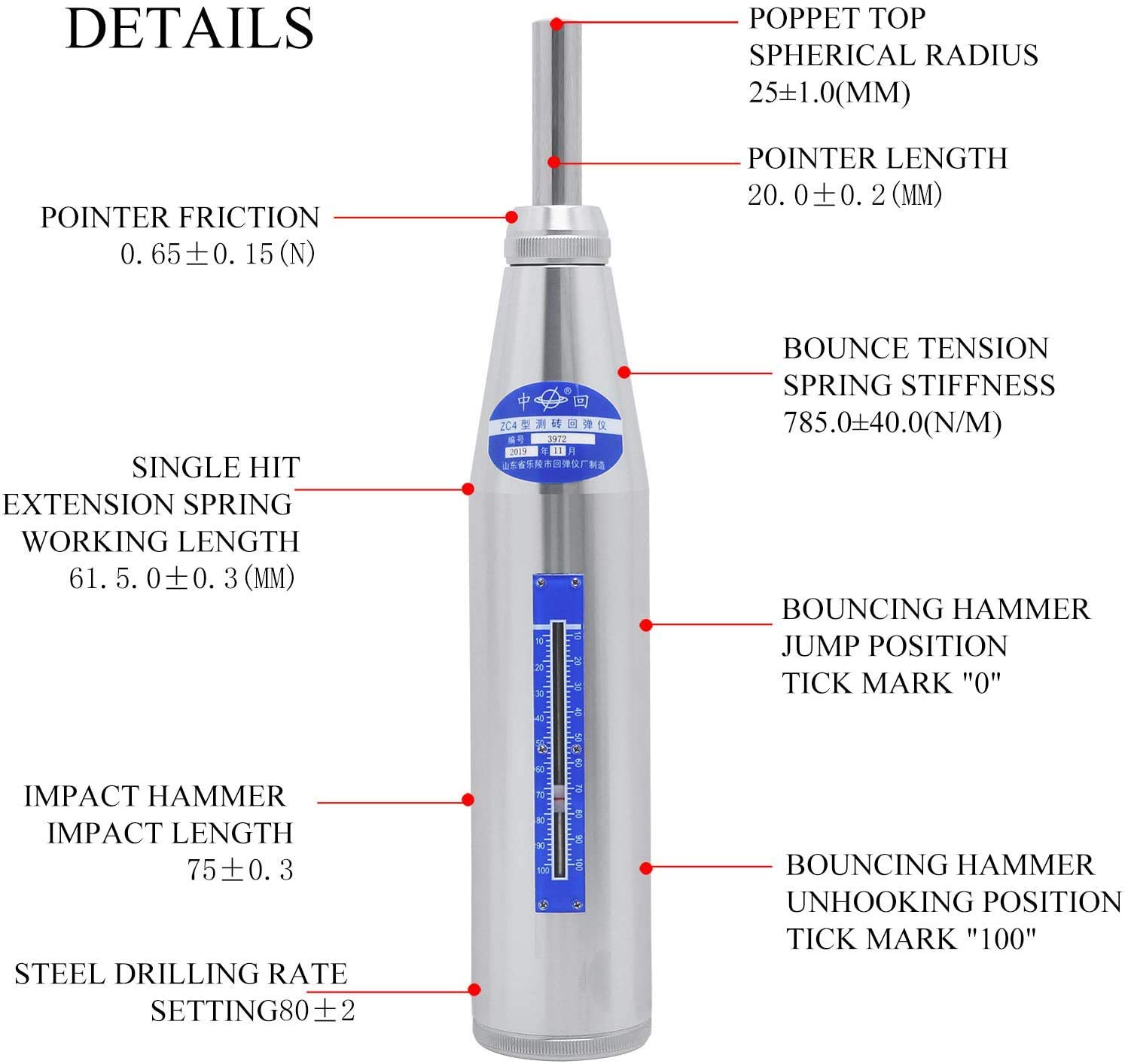 CGOLDENWALL ZC4 Side Brick Rebound Hammer Tester - Professional Concrete Strength Testing Tool for Construction & Engineering Projects - Perfect for Quality Control in Building Inspection and Material Analysis