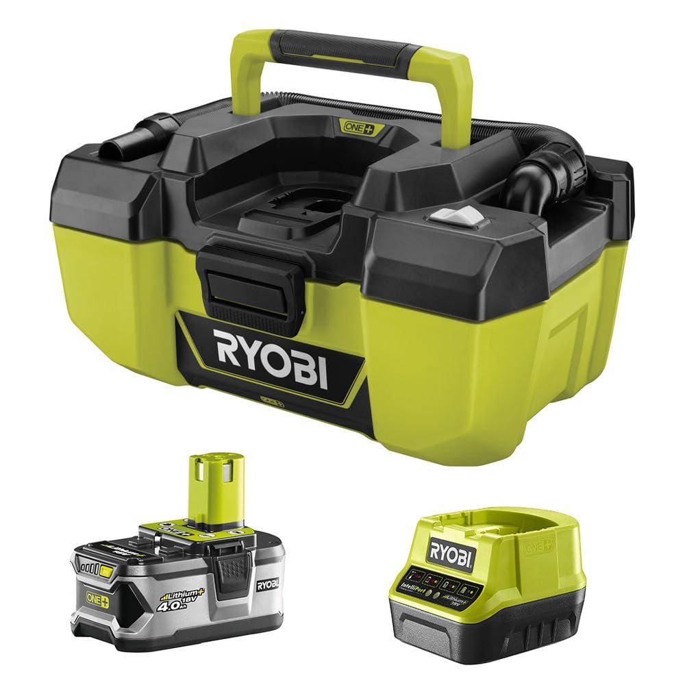 Ryobi ONE+ 18V Cordless Wet/Dry Vacuum Cleaner - 3 Gallon Portable Shop Vac with 4.0Ah Battery & Charger - Ideal for Home Cleaning, Garage Workshop, and DIY Projects