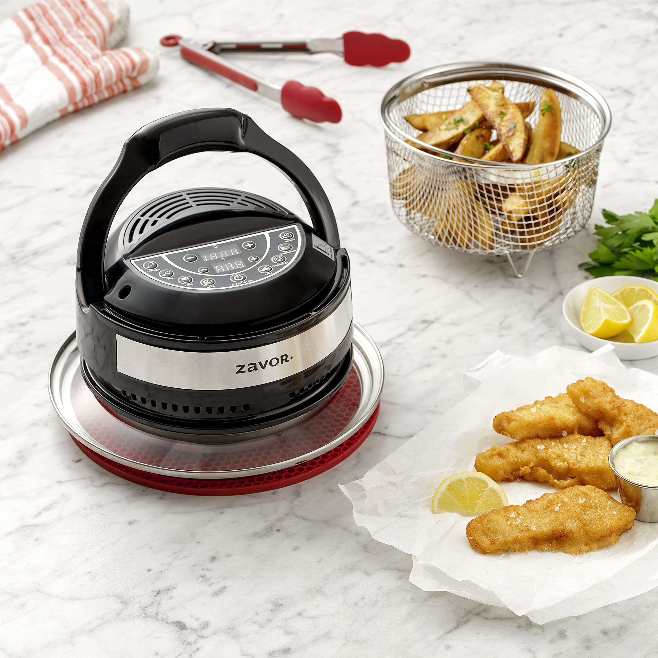 Zavor 8-in-1 Air Fryer Lid for 6Qt & 8Qt Stovetop Pressure Cookers - Compatible with Multicookers, Instant Pots & Stock Pots | Includes Stainless Steel Basket, Silicone Mat, Cooking Tongs & Free Recipe eBook | Perfect for Healthy Frying, Roasting & Baking at Home