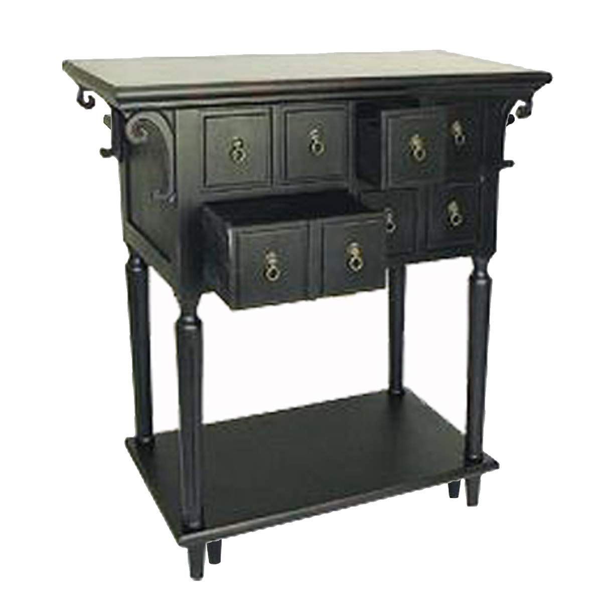 Benjara 6-Drawer Console Table with Bottom Shelf - Hand-Finished Black Wooden Entryway Furniture for Living Room, Hallway & Foyer Decor