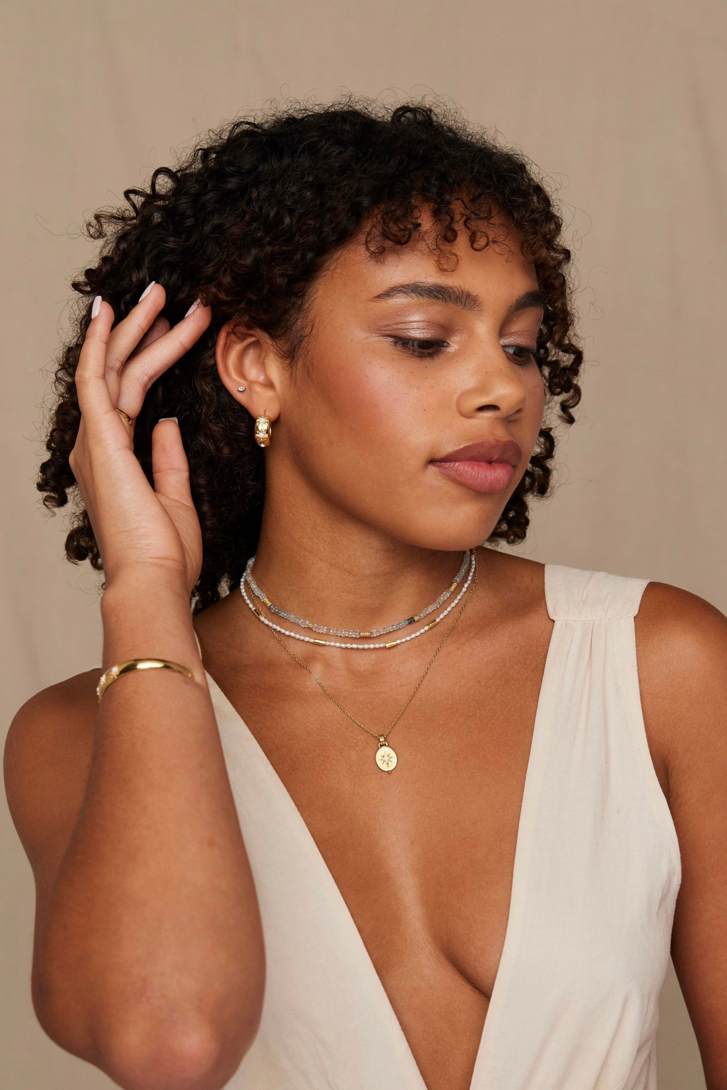 Alina Opal Gold Hoop Earrings for Women - 14K Gold Plated Opal Stud Earrings | Perfect for Weddings, Parties & Everyday Wear