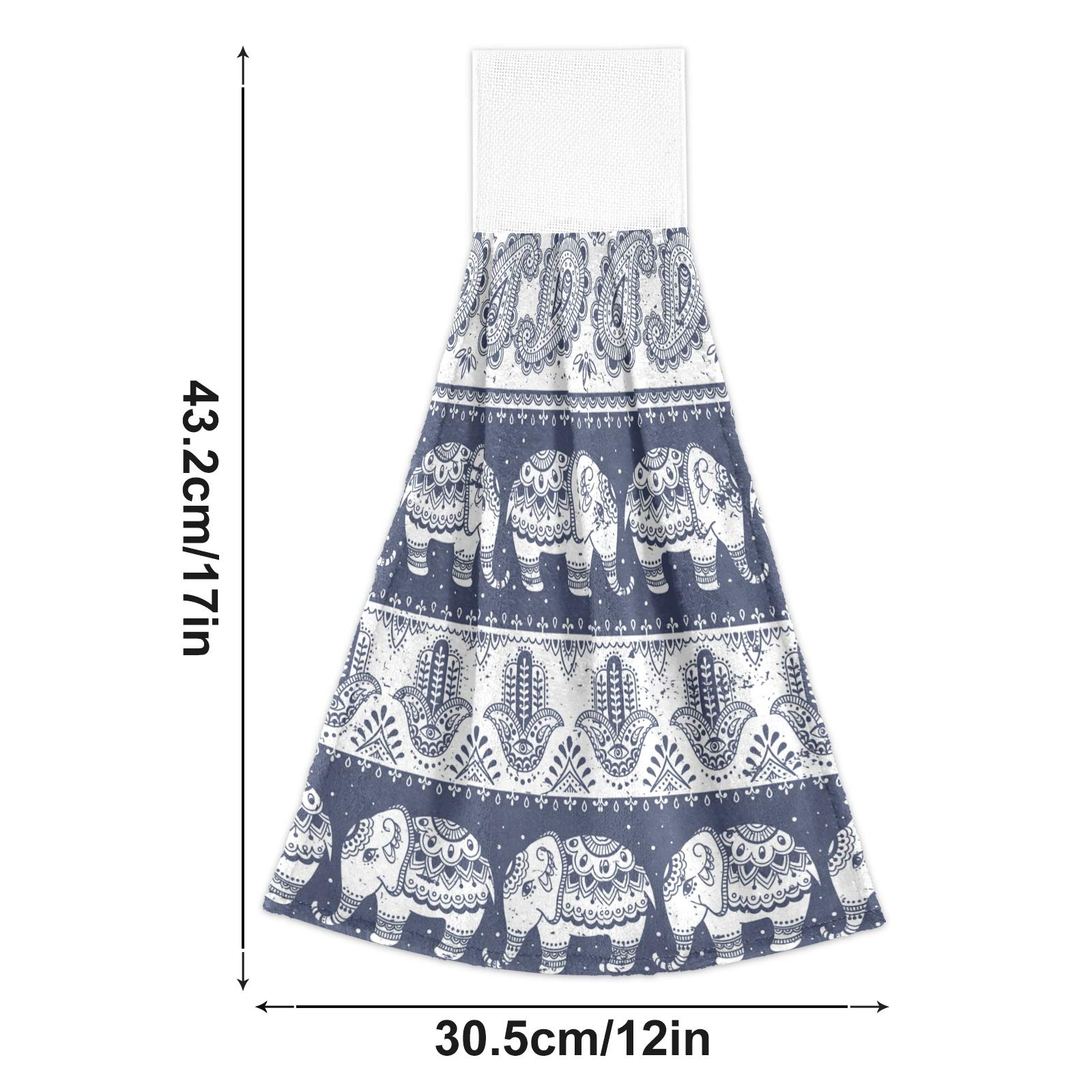 Set of 2 Absorbent Soft Elephant Print Kitchen Towels - Decorative Tribal Pattern Hanging Dish Cloths for Kitchen, Bathroom & Home Decor | Perfect for Wiping Dishes, Drying Hands & Adding Boho Style