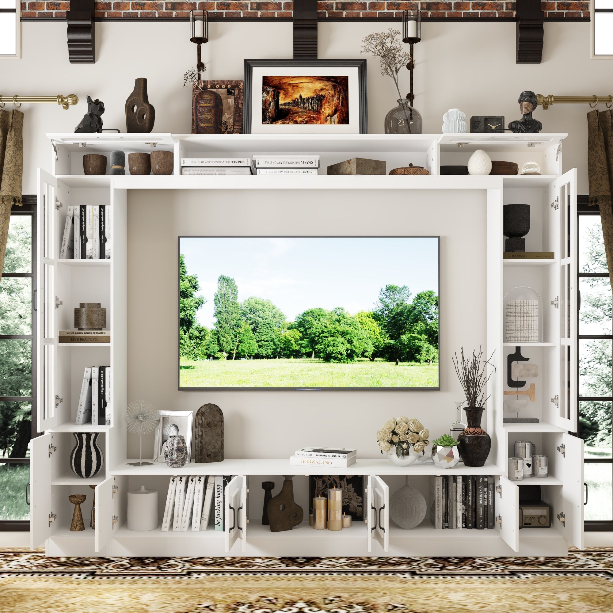 White Entertainment Center with Ample Storage - Perfect for Living Room, Home Theater & Media Organization