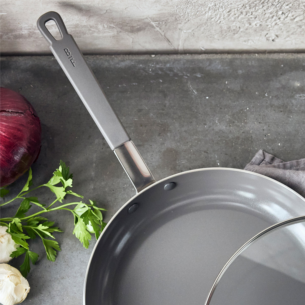 Bobby Flay by GreenPan PFAS-Free Nonstick Stainless Steel 12-Inch Fry Pan with Lid - Perfect for Sautéing, Frying & Healthy Cooking at Home
