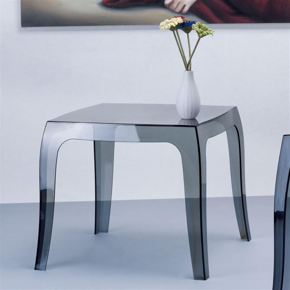 Commercial Grade Compamia Queen Polycarbonate Patio Side Table - Durable Transparent Black Outdoor Furniture for Poolside, Garden, Deck & Patio Use