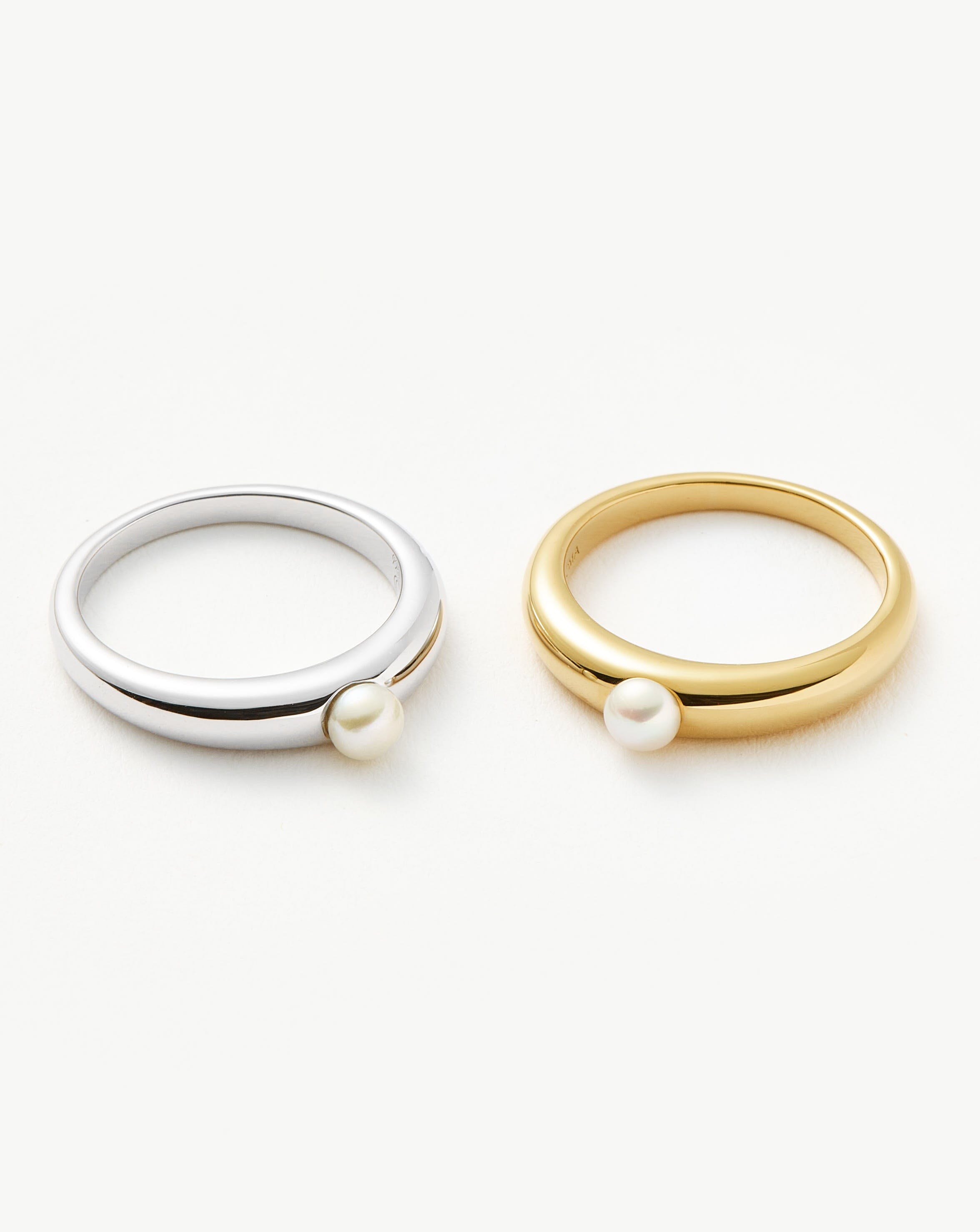 18k Gold Vermeil Pearl Stacking Ring - Classic Button Pearl Design for Women | Elegant Layered Jewelry for Everyday Wear, Weddings & Special Occasions