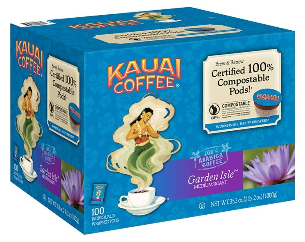 Kauai Coffee Garden Isle Medium Roast - 100 Single Serve Coffee Pods for Keurig | Perfect for Home, Office & Travel Use