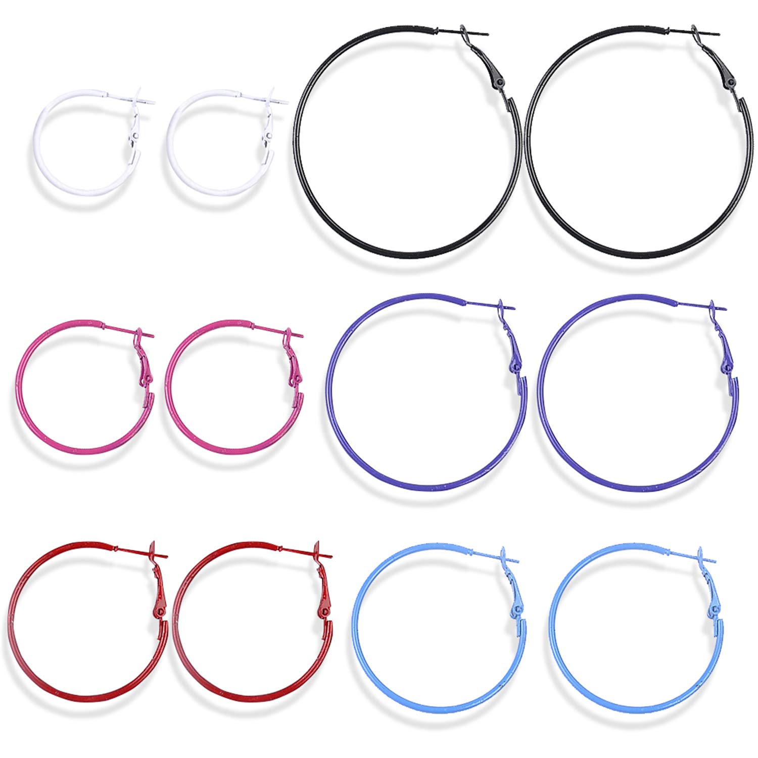 6 Pairs 80s Retro Big Hoop Earrings for Women - Colorful Stainless Steel Neon Dangle Drop Earrings Set | Perfect for Parties, Costumes & Vintage Fashion